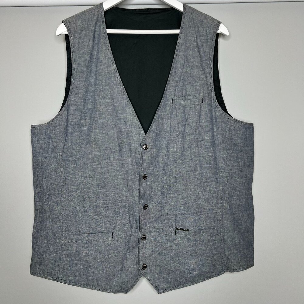 Jeremiah American Legacy Reversible Vest Mens Size 48 Navy Snaps Pockets Utility